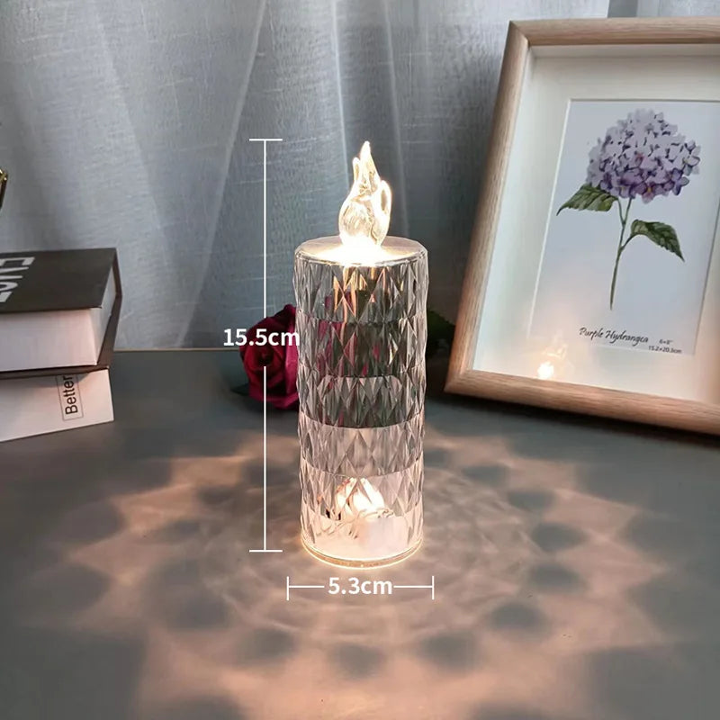 Lampada Da Tavolo LED In Cristallo Proiezione Rosa Luce Romantica Diamanti Notturni Per Decorazioni Natalizie In Letto