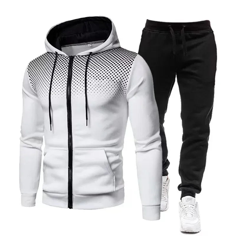 Tuta Da Uomo Due Pezzi 2025Fashion Print Con Cappuccio E Cerniera Per Fitness E Jogging Comfort Superiore Stile Casual