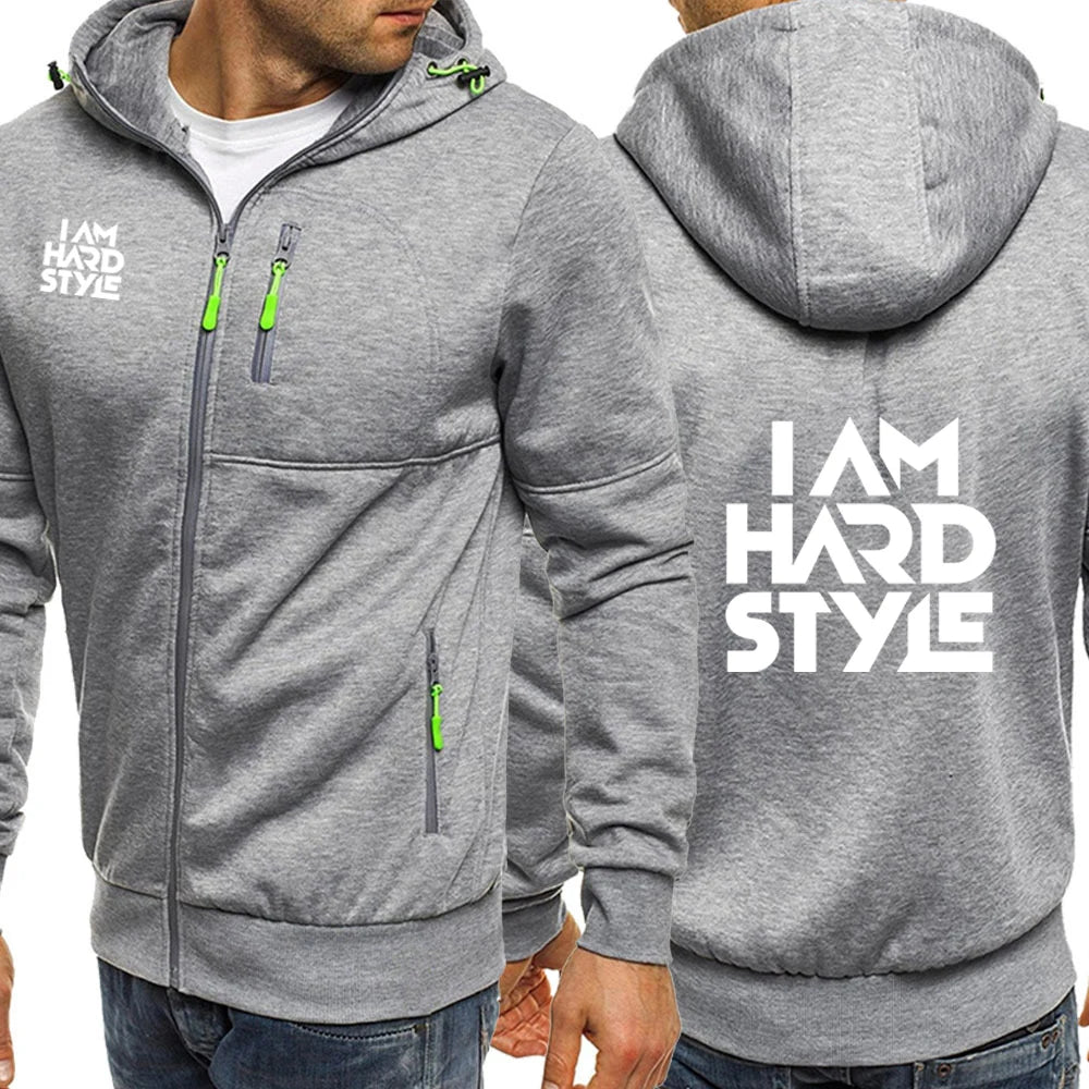 Cardigan Uomo con Cappuccio Zip in Cotone I Am Hardstyle Logo Stampa Casual Sportivo Autunno Primavera