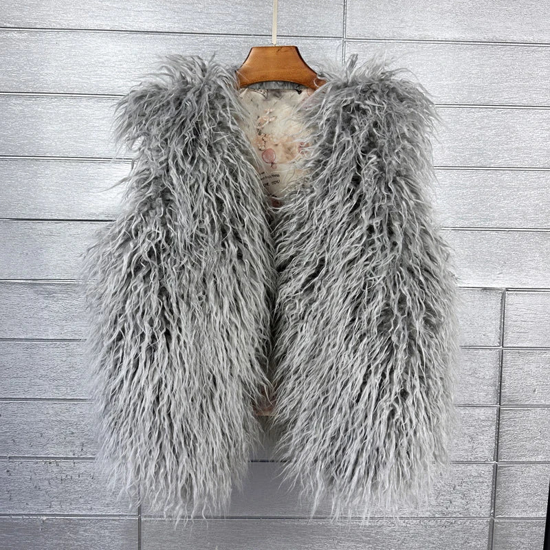 Gilet Di Pelliccia Sintetica Da Donna Lana Imitazione Caldo Senza Maniche Autunno Inverno 2025 Stile Elegante