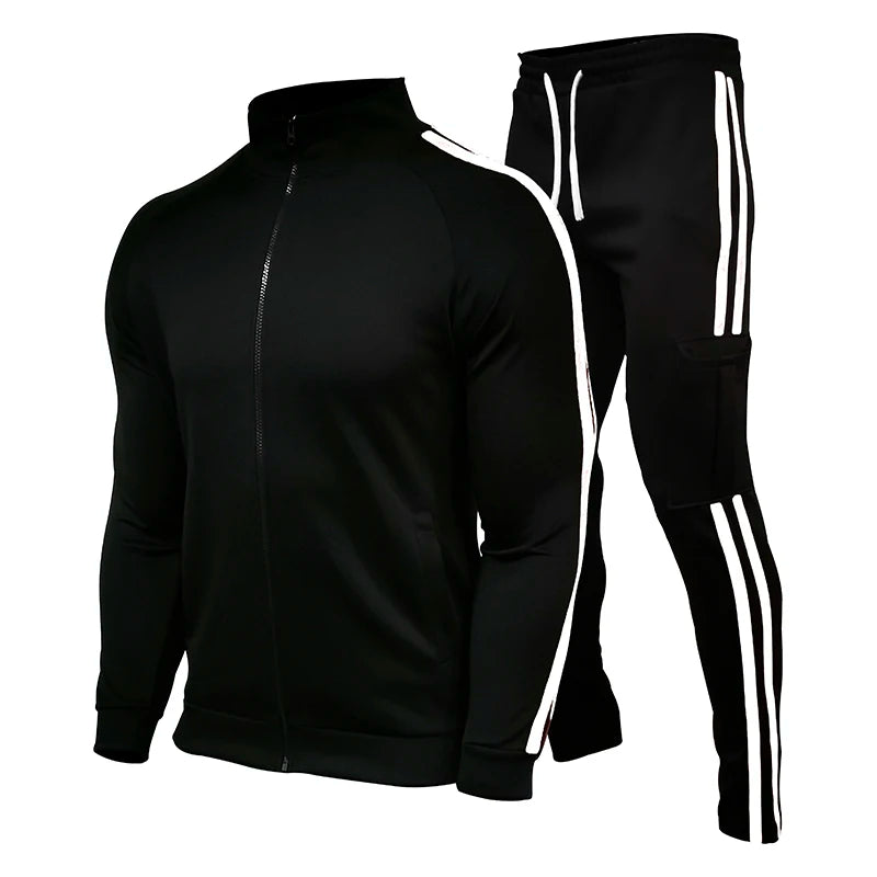 Uomini Abbigliamento Sport All Aperto Due Pezzi Primavera Autunno Con Zip Collo Coreano Manica Lunga Da Corsa
