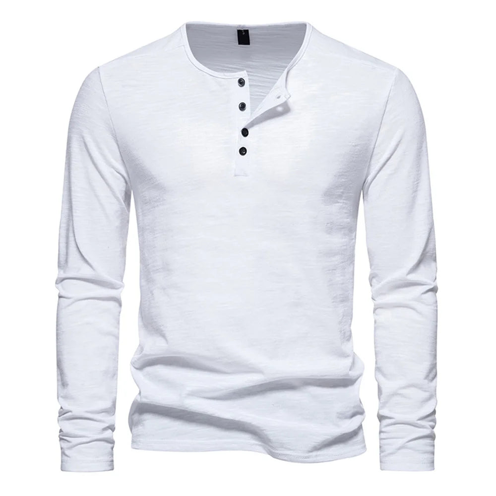 Maglietta Da Uomo A Maniche Lunghe In Cotone Slim Fit Con Bottoni E Collo Casual Accogliente