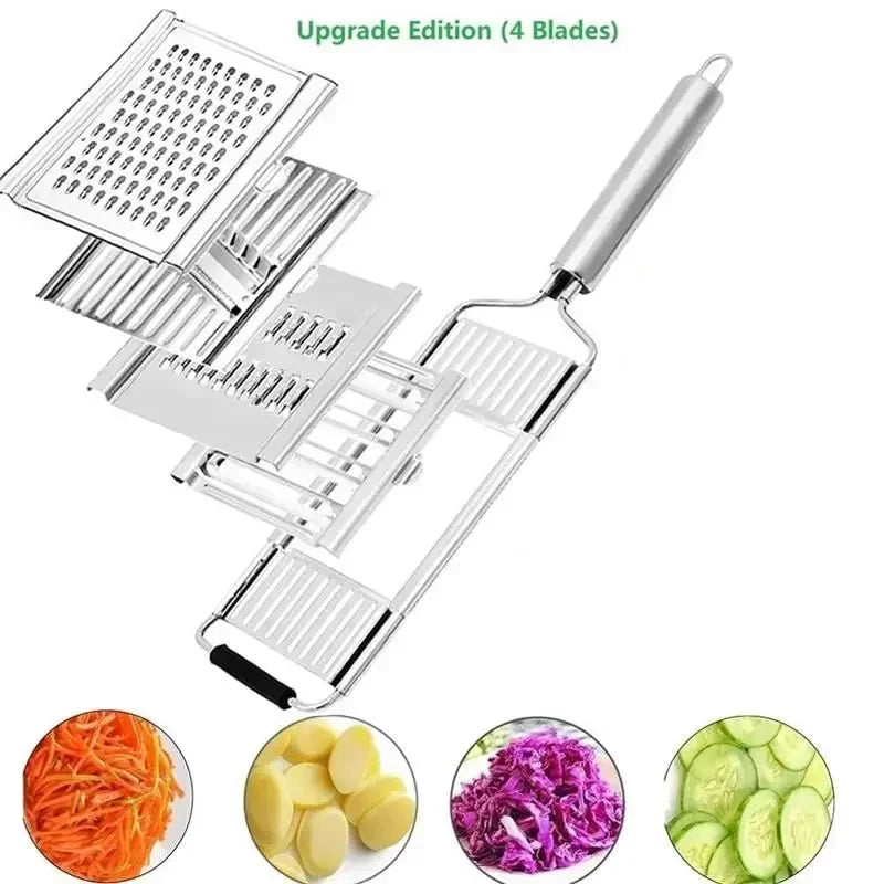 Affettatrice per verdure 4 in1 Trituratore in acciaio inossidabile Affettatrice per verdure multiuso Set di tagli Grattugia manuale per frutta, carota e patate