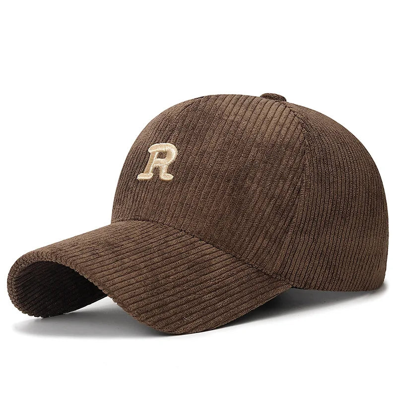 Berretto Baseball Velluto A Coste Con Ricamo 3D R Unisex Regolabile Per Inverno Caldo Stile