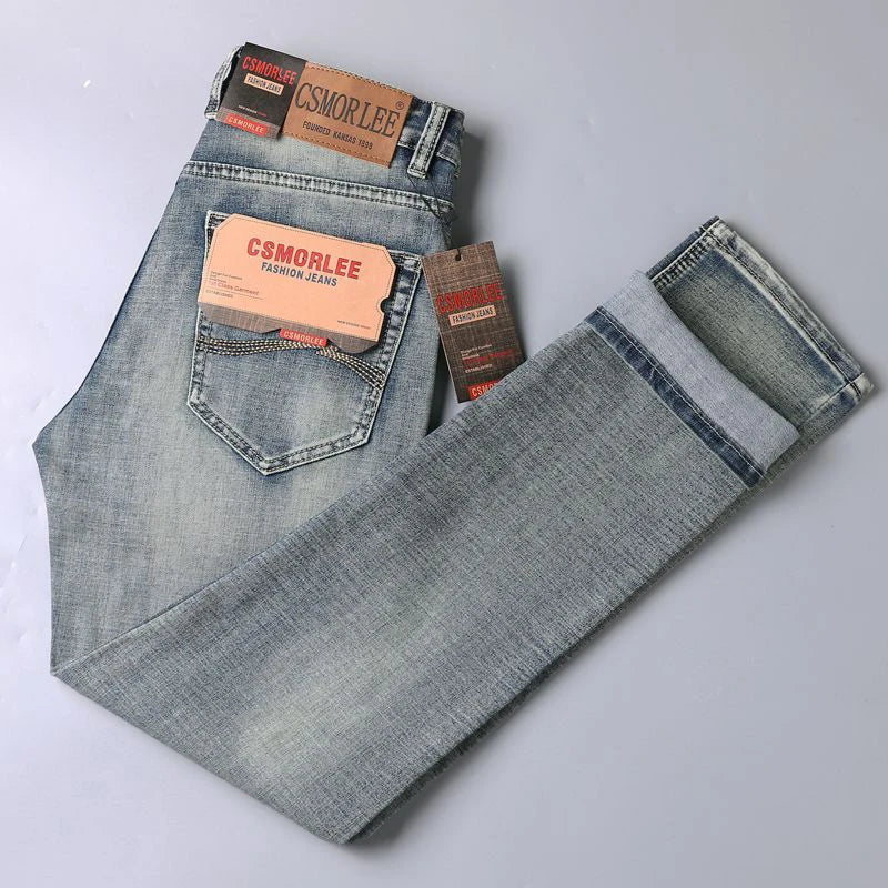 Jeans Uomo Slim Fit Vintage Di Fascia Alta In Denim Pesante Caldo Pantaloni Grigi Casual Versatili Dritti Quotidiani