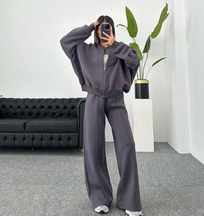 Completo Due Pezzi Da Donna Autunno Inverno Cardigan Sportivo A Maniche Lunghe Pantaloni Con Coulisse Street Style