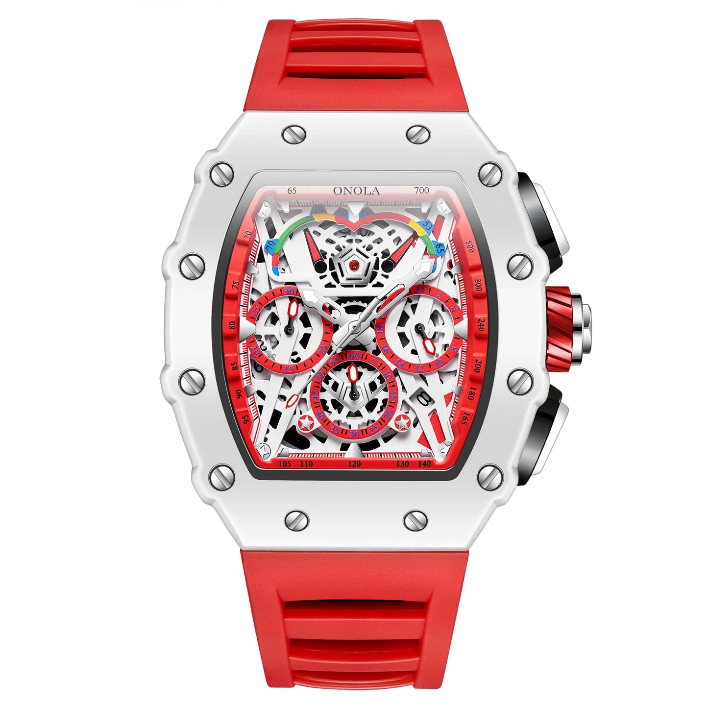 Orologio Da Uomo Di Lusso Onola Moda Casual Cinturino In Silicone Multifunzione Quarzo Impermeabile Bianco