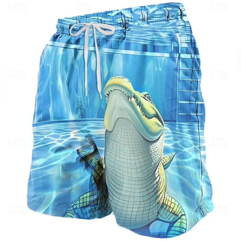 Pantaloncini Da Mare Uomo Con Stampa 3D Squalo E Motivo Foglia Di Pappagallo Costume Da Bagno Sportivo