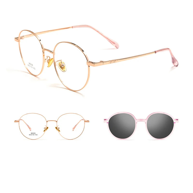 Occhiali Da Sole Polarizzati Da Donna Con Clip In Titanio Montatura Rotonda Femminile