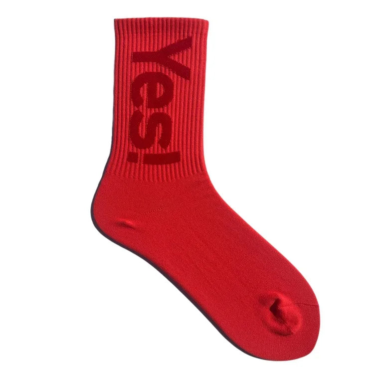 'Sì!' Calzini Mid Crew per uomo/donna Calzini da strada sportivi da skateboard all'aperto alla moda traspiranti