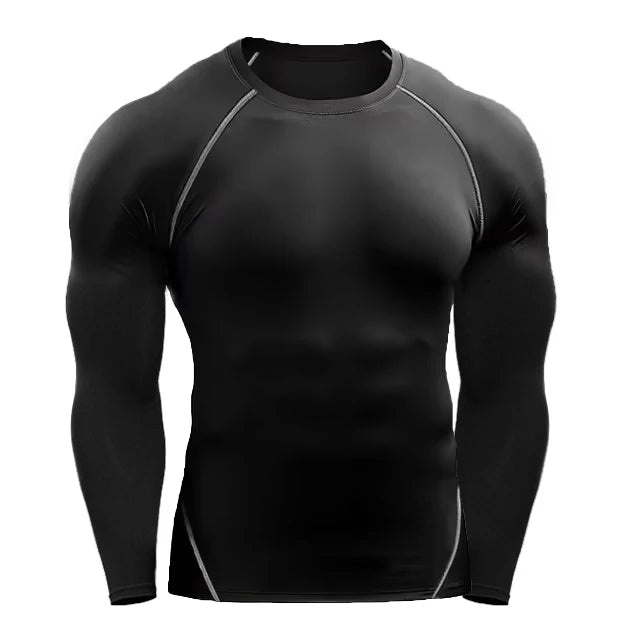 Maglietta Compressiva Uomo A Maniche Lunghe Per Allenamento Elasticizzata Palestra Fitness