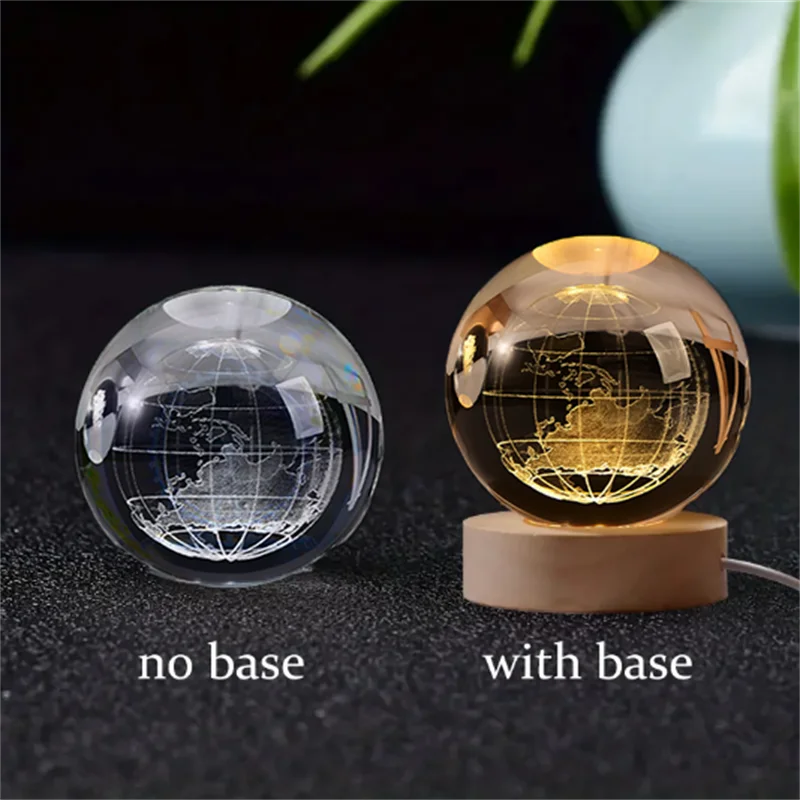 Sfera Di Cristallo 6 Cm Luce Notturna Pianeta Inciso Laser Regalo Di Compleanno Decorazione Desktop Con Base USB Legno