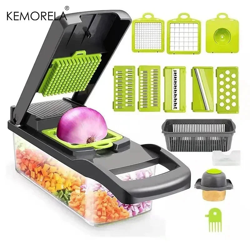 KEMORELA Tritatutto Multifunzionale 14 In 1 Per Verdure E Cipolle Lama Inox Manico Ergonomico Affettatrice Dicer Cucina