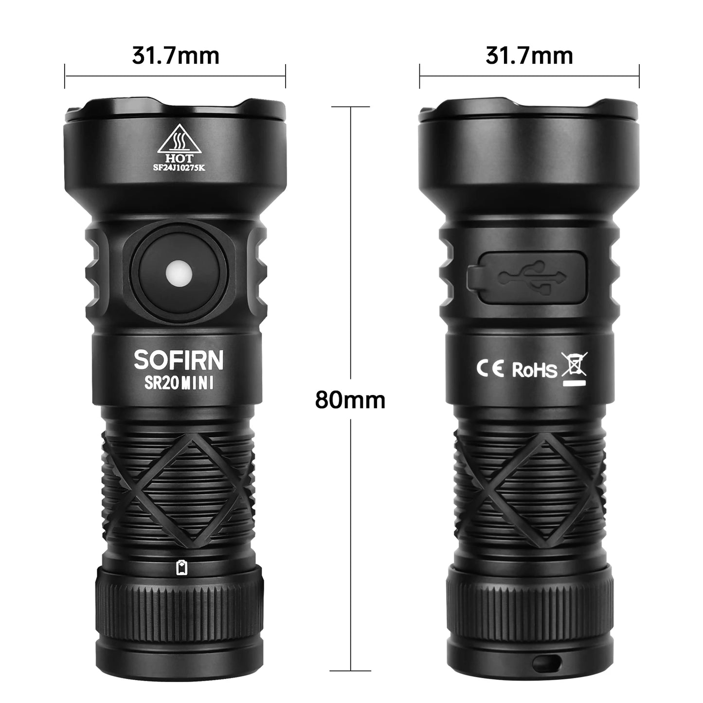 Sofirn SR20 Mini Torcia 1200lm 18350 Luce LED Bianca E Rossa Per Campeggio Caccia Situazioni Emergenza IP68 Impermeabile