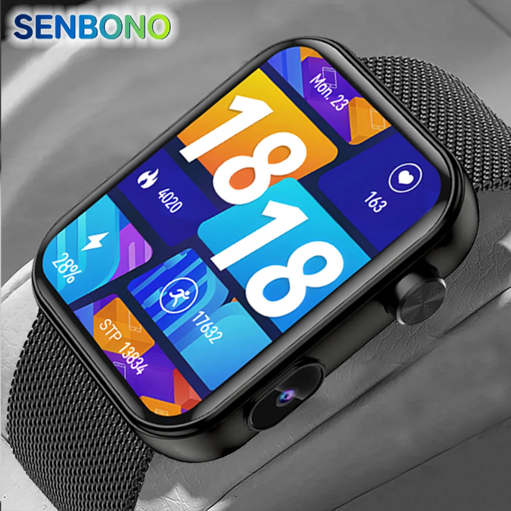 Senbono Smartwatch Con Fotocamera Chiamata Bluetooth Videocitofono Fai Da Te Monitor Battito Cardiaco Sportivo