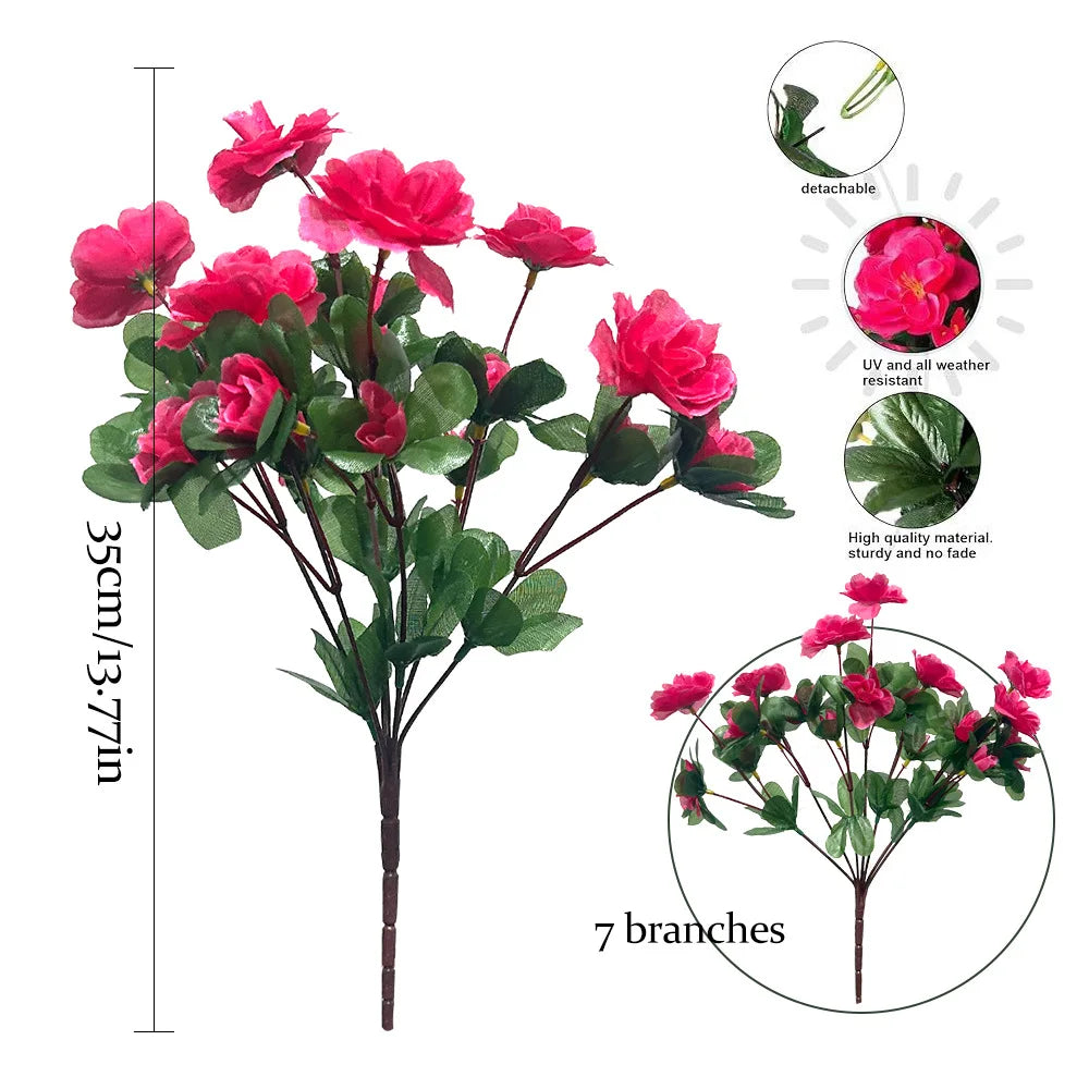 Set da 2 Pezzi Fiori Artificiali Azalea Rosse Autunno UV Resistenti per Decorazioni Interni della Casa