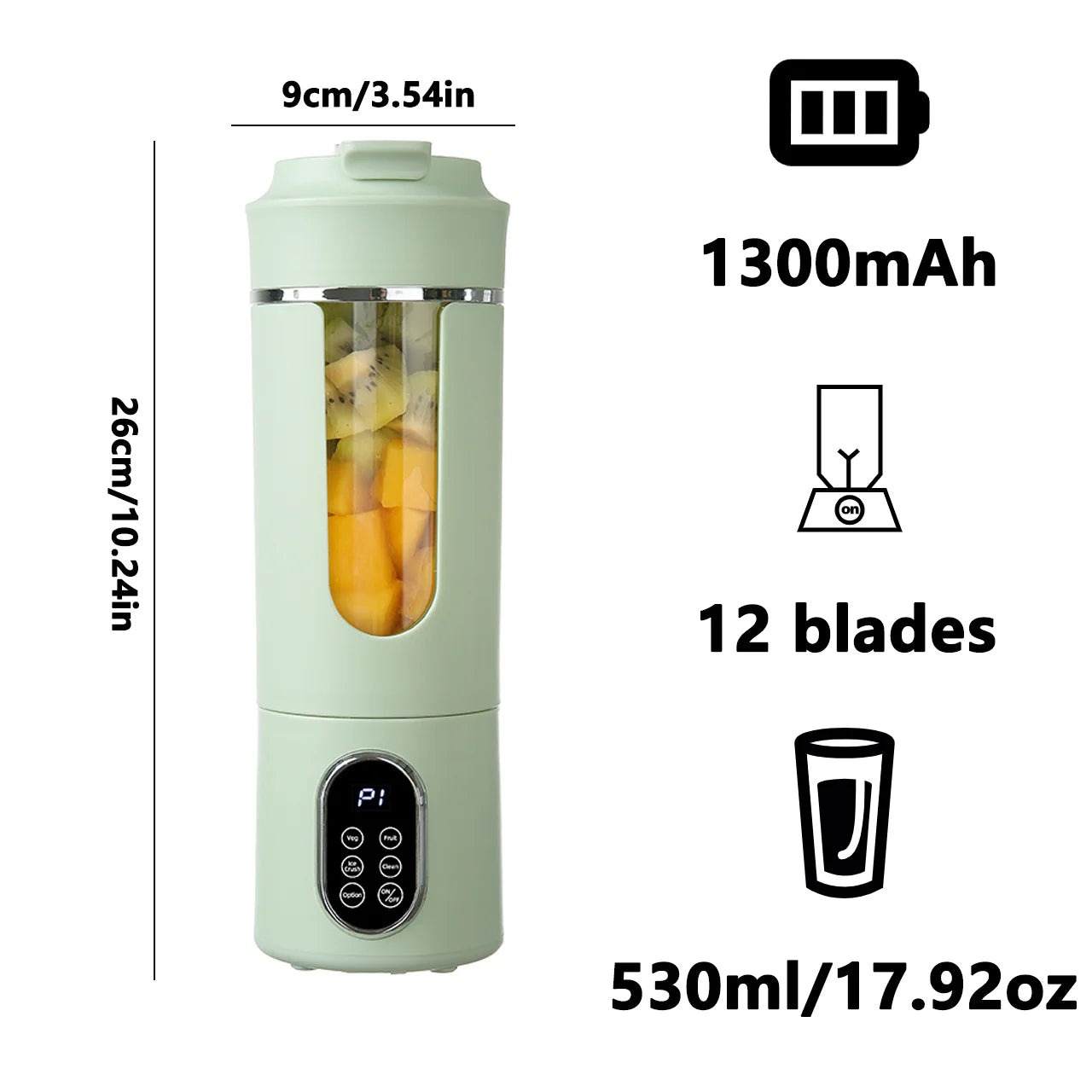 Spremiagrumi Portatile Da 530 Ml USB Ricaricabile Senza Fili Con 12 Lame E 4 Marce Mini Frullatore Per Succo Fresco