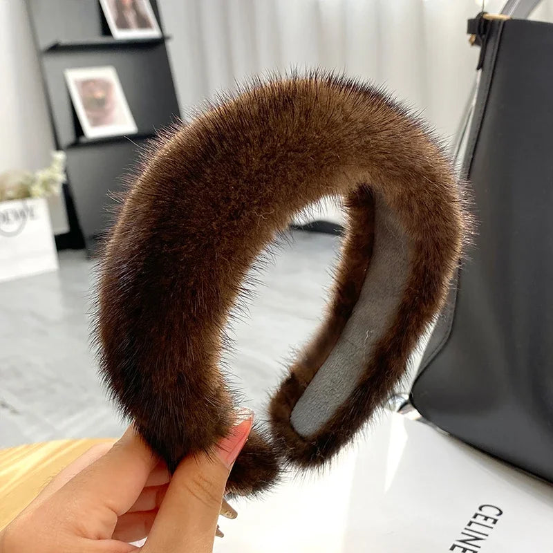 Fascia Per Capelli Inverno In Pelliccia Vera Di Visone Alta Qualità Per Donne Lusso Regalo Elegante