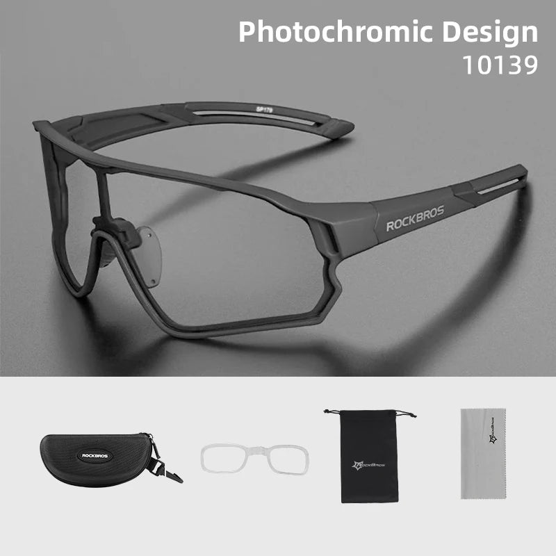 ROCKBROS Occhiali Da Ciclismo Fotocromatici UV400 Per Sport All Aperto Leggeri E Flessibili MTB