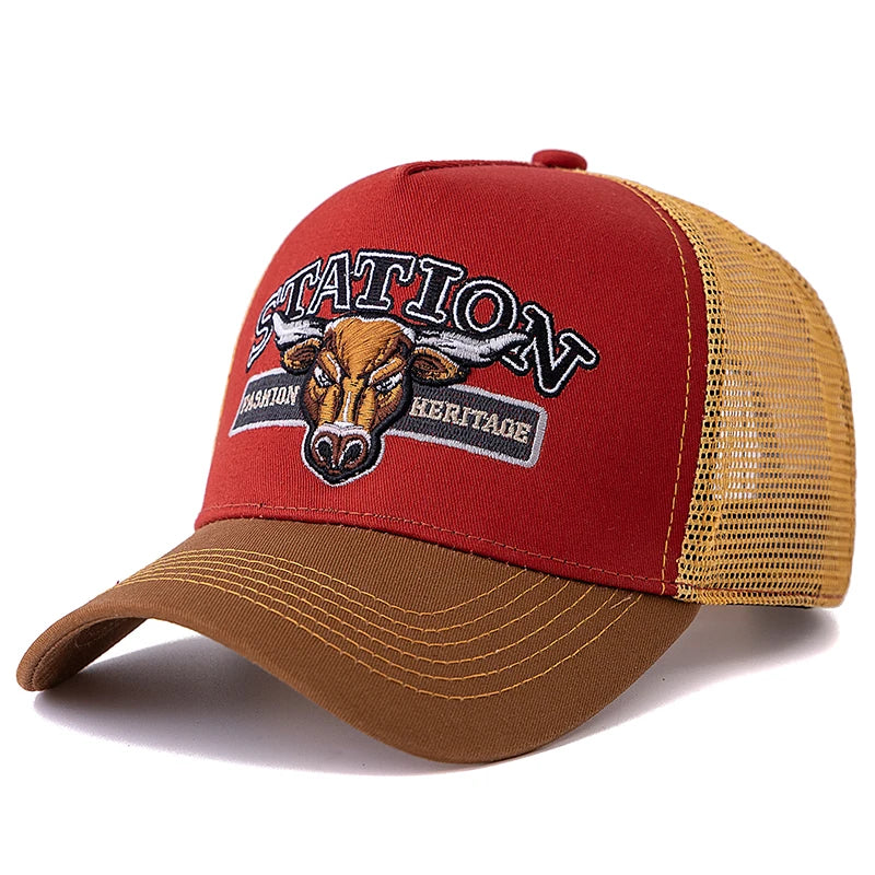 Cappello Da Camionista In Rete Traspirante Unisex Estivo Con Motivo Testa Di Toro Snapback Regolabile