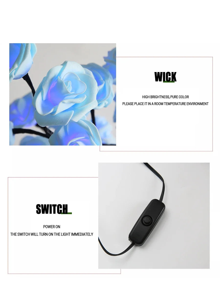 Lampada Da Tavolo A LED Albero Di Fiori Di Rosa Con Luci Notturne USB Decorazione Domestica Per Letto Nozze Natale