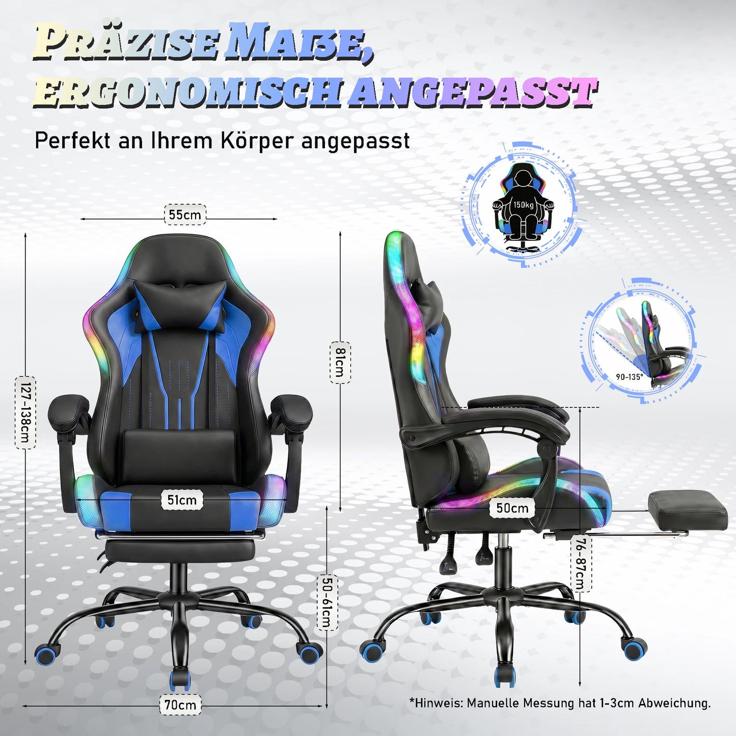 Sedia Da Gaming Ergonomica Devoko Con Illuminazione RGB Regolabile In Altezza E Inclinabile Per Gaming