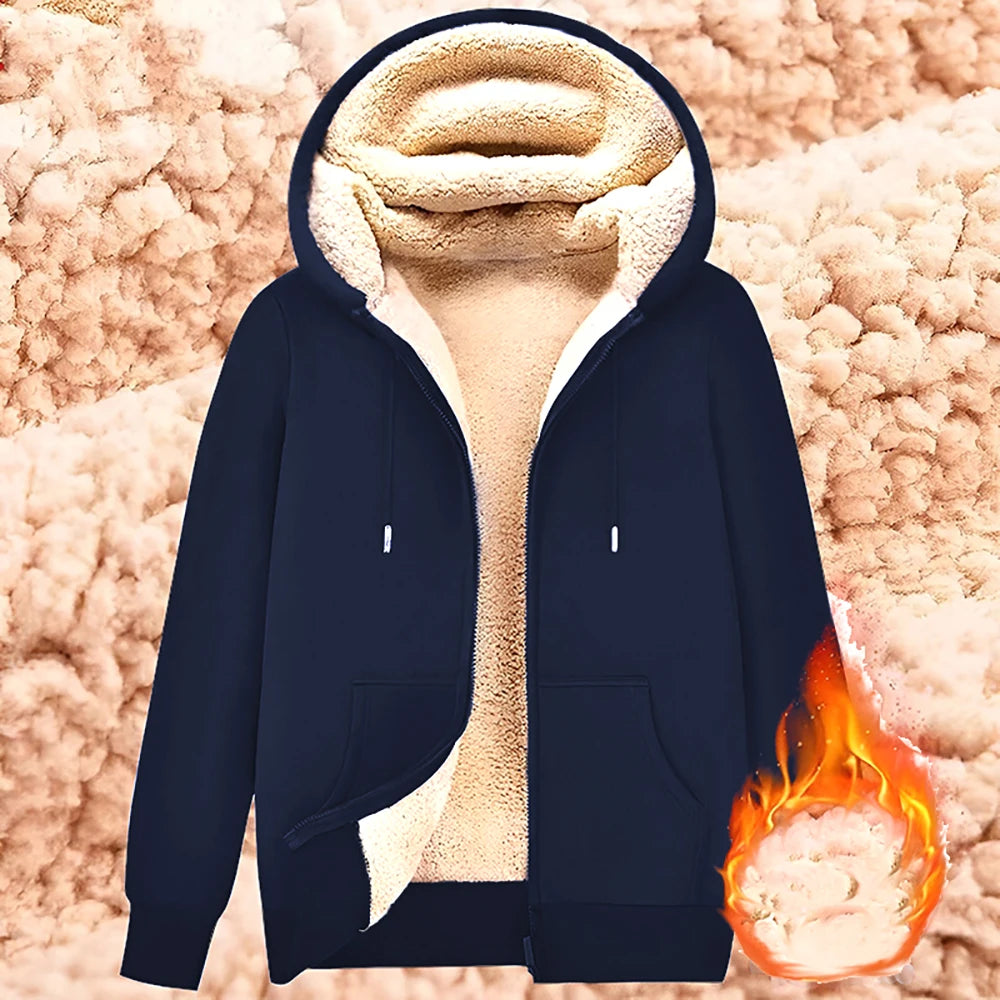 Felpa Cappotto Unisex Con Cappuccio Inverno Lana Di Agnello Tasche Frontali Cerniera Calda Foderata In Peluche Cardigan