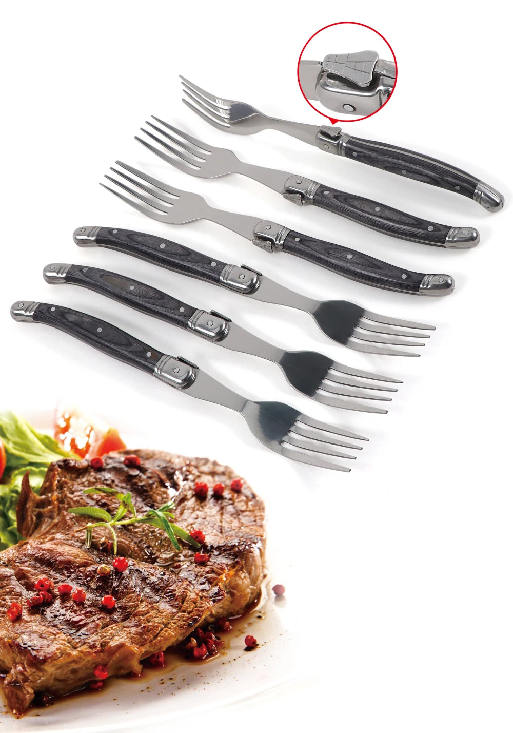 Jaswehome Elegante Set Di Forchette Da Bistecca Grigie Inox Con Manico In Legno Forchetta Da Insalata Regalo