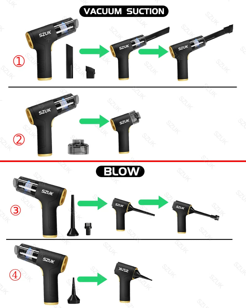 Szuk 98000PA Mini Aspirapolvere Per Auto Potente Pulizia Forte Aspirazione Palmare Wireless Portatile