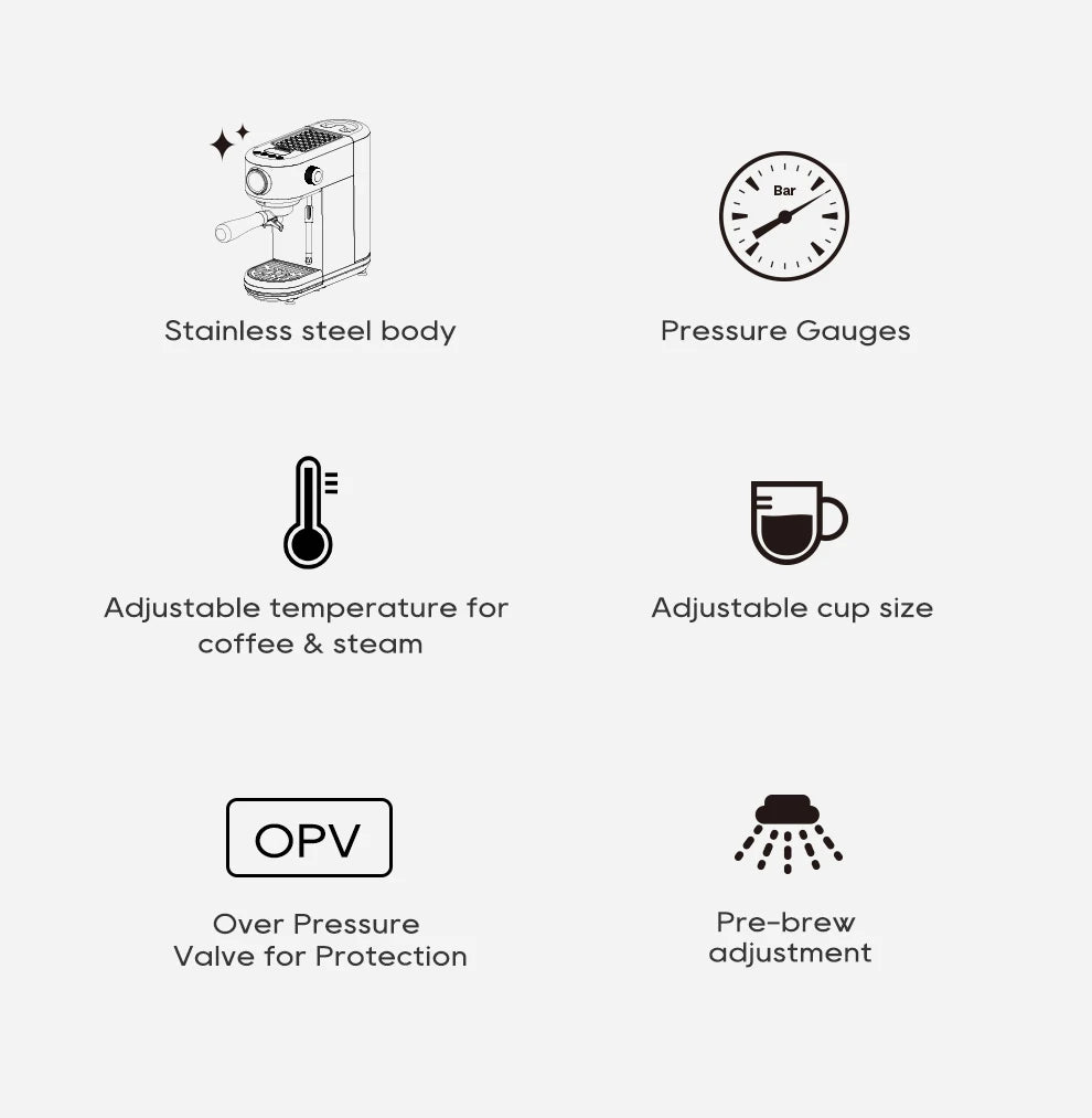 HiBREW 20 Bar Macchina Per Caffè Espresso Semiautomatica Temperatura Regolabile Freddo Caldo Sottile Cappuccino H10B