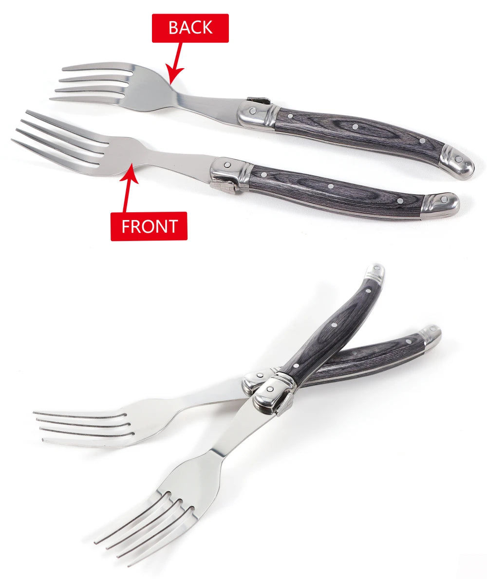 Jaswehome Elegante Set Di Forchette Da Bistecca Grigie Inox Con Manico In Legno Forchetta Da Insalata Regalo
