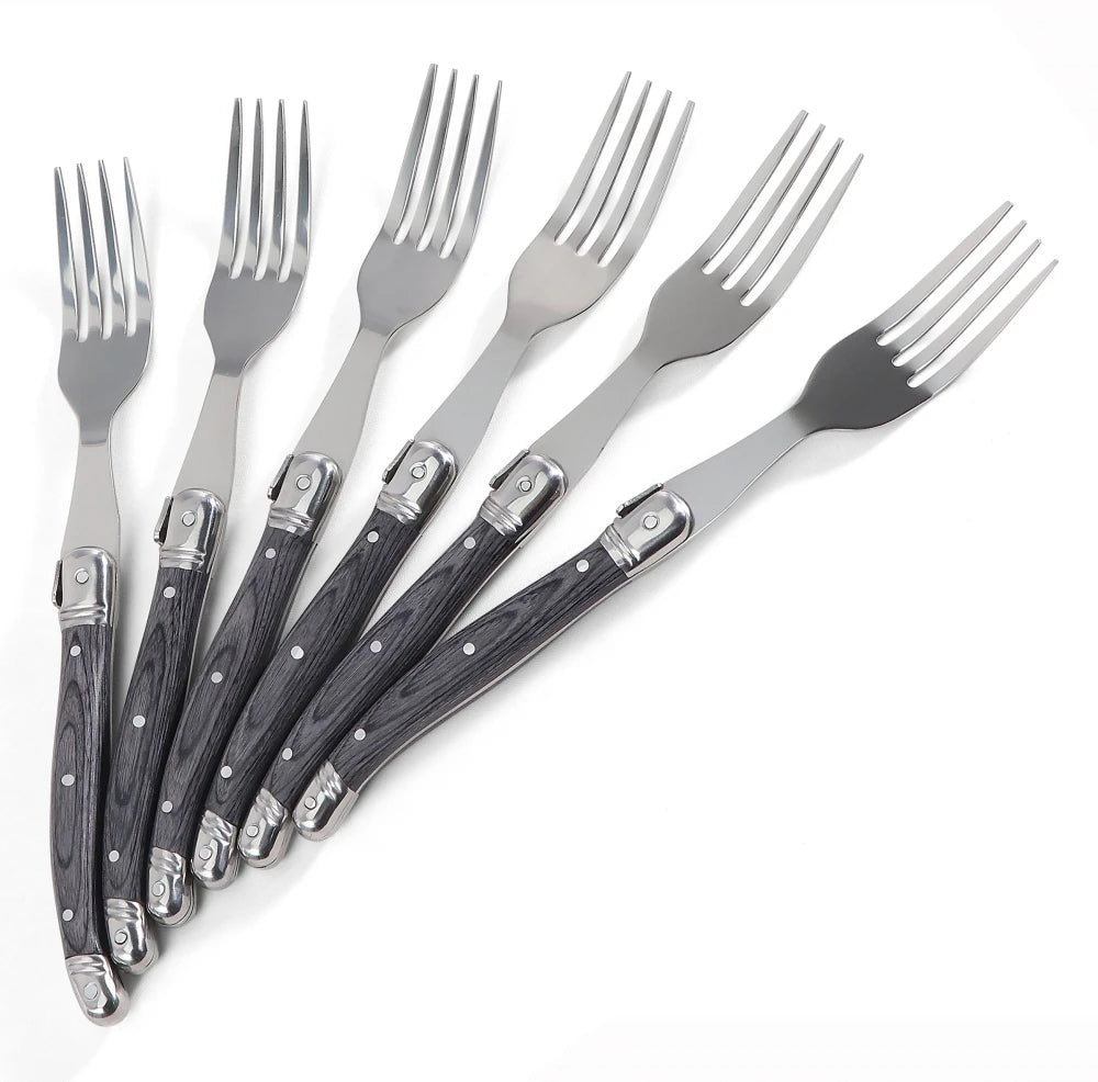 Jaswehome Elegante Set Di Forchette Da Bistecca Grigie Inox Con Manico In Legno Forchetta Da Insalata Regalo
