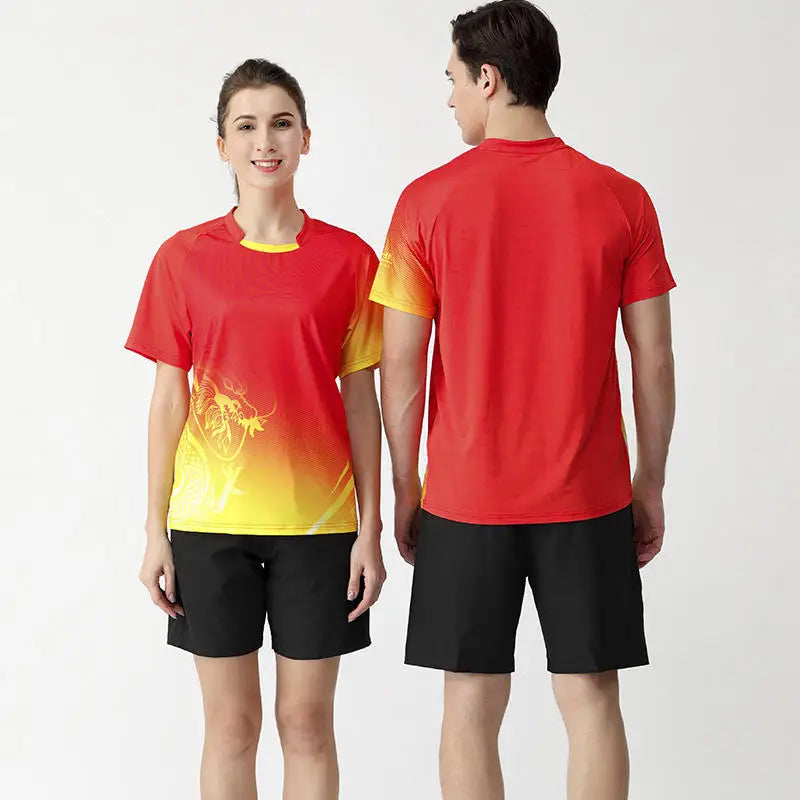 Maglietta Ping Pong Unisex Manica Corta 2024 Abbigliamento Sportivo Da Allenamento Fascia Alta Per Tennis Badminton