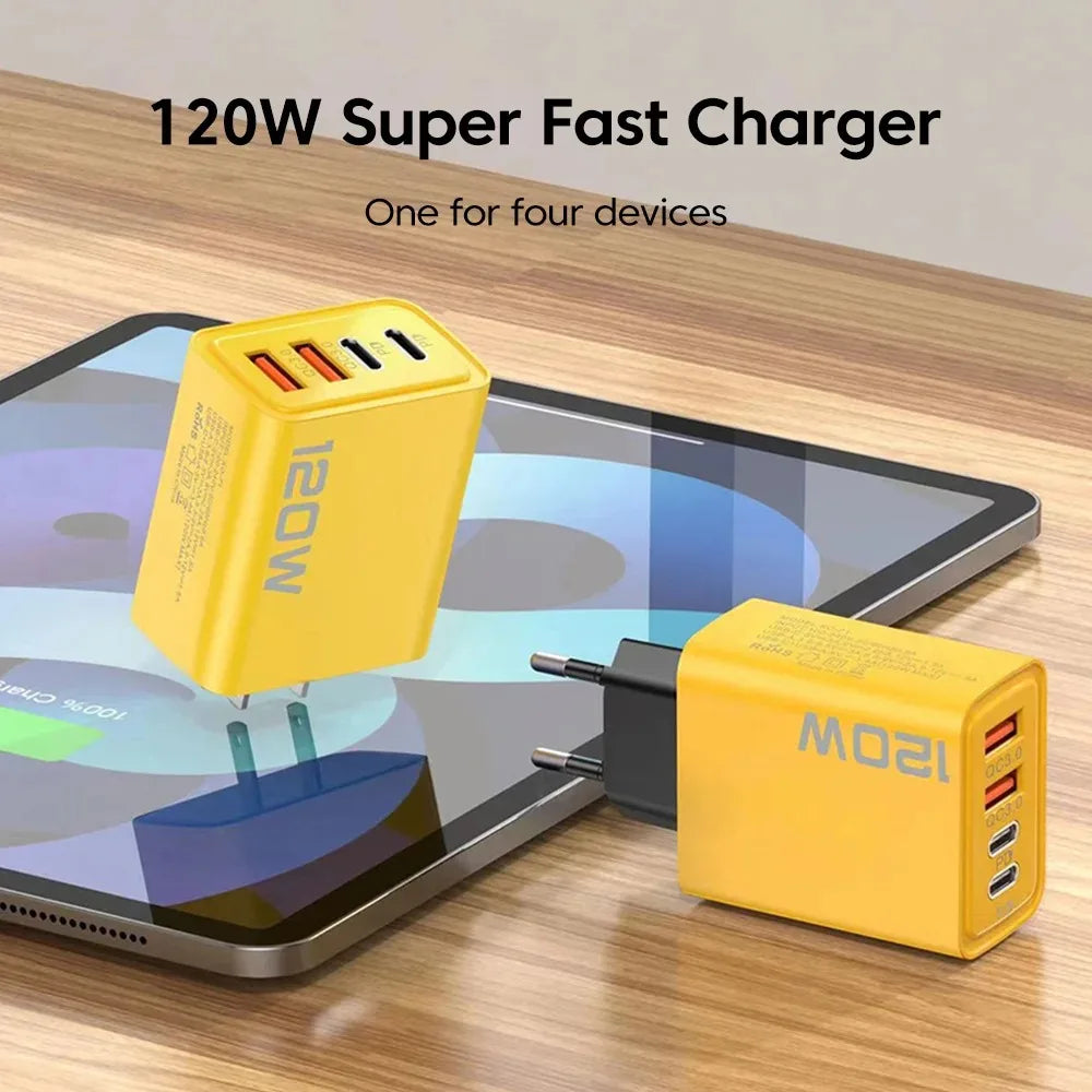 Caricatore USB C PD GaN a Quattro Porte da Parete 120W Ricarica Rapida per IPhone 16 15 14 Samsung Huawei