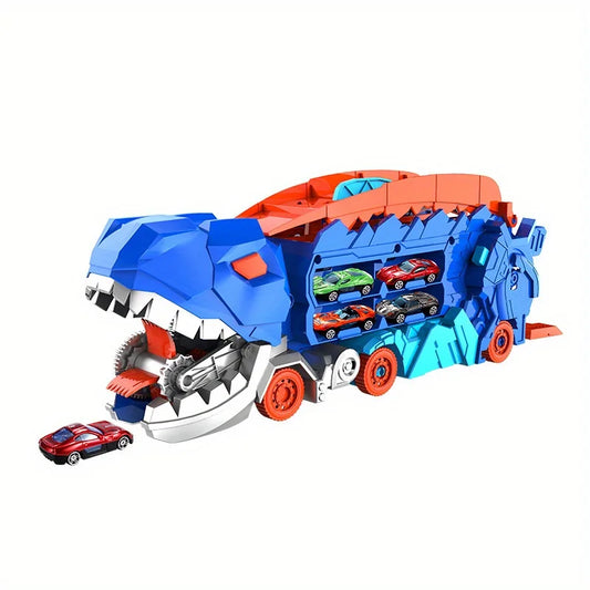 Camion Trasporto Dinosauri Scala 1 64 Trasforma Passeggini In Tyrannosaurus In Piedi Su Pista Di Plastica Età 4 6 Anni