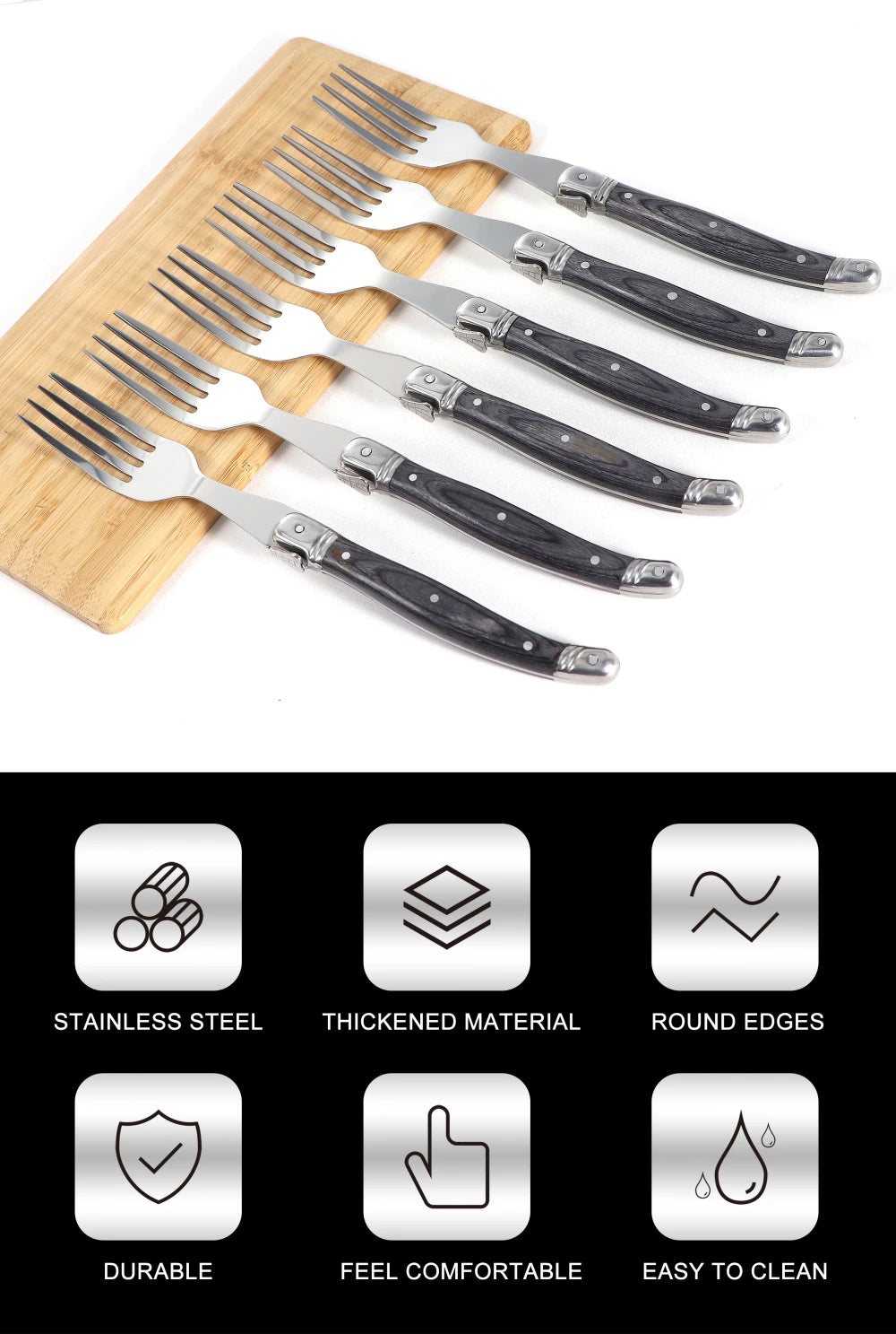 Jaswehome Elegante Set Di Forchette Da Bistecca Grigie Inox Con Manico In Legno Forchetta Da Insalata Regalo