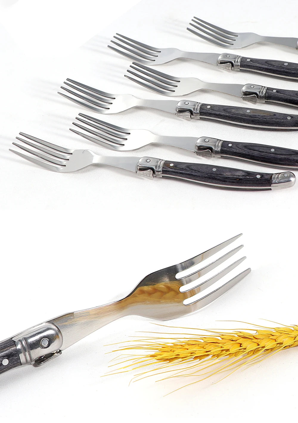 Jaswehome Elegante Set Di Forchette Da Bistecca Grigie Inox Con Manico In Legno Forchetta Da Insalata Regalo