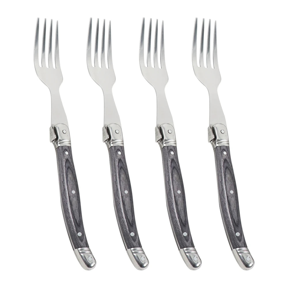 Jaswehome Elegante Set Di Forchette Da Bistecca Grigie Inox Con Manico In Legno Forchetta Da Insalata Regalo