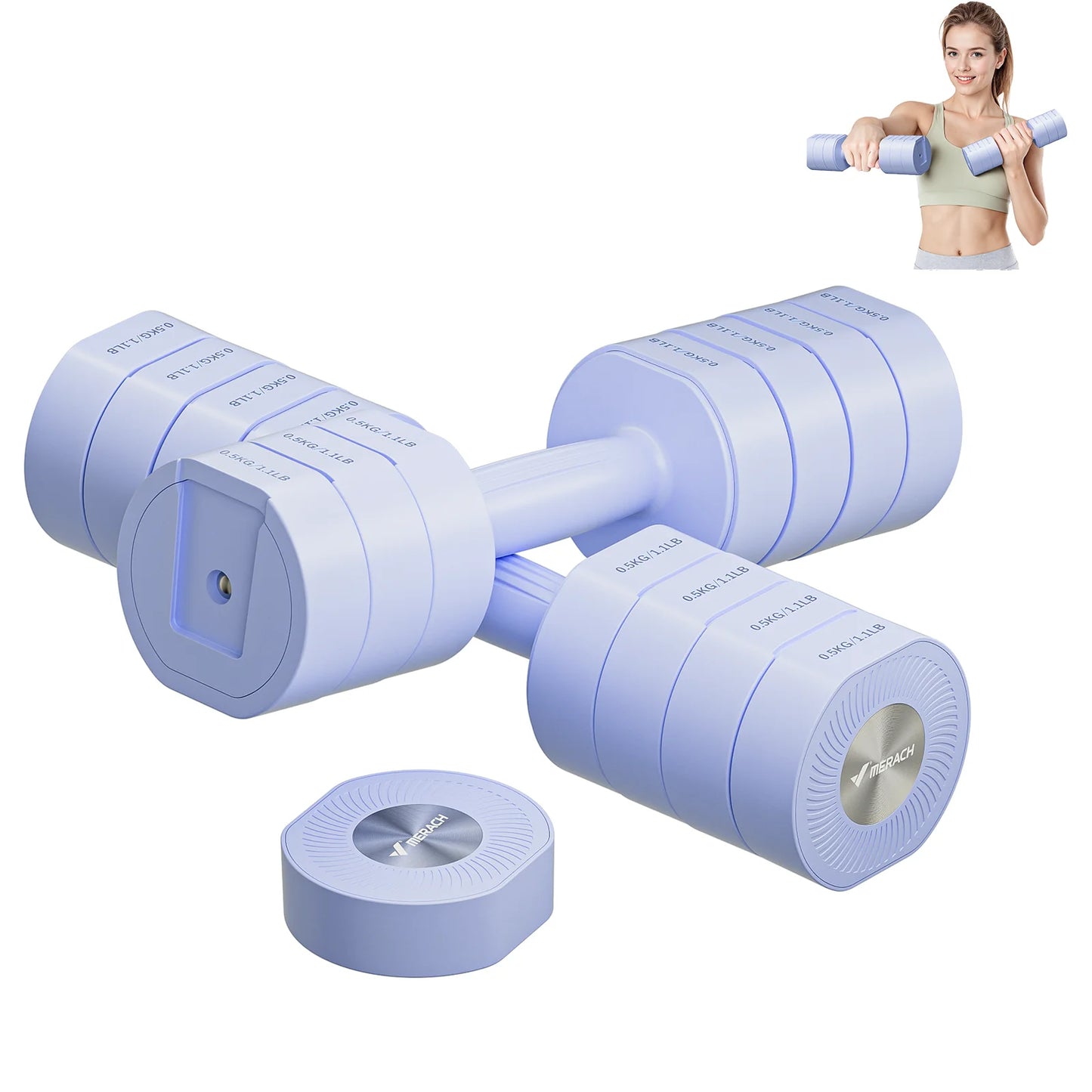 MERACH Set Manubri Regolabili 4 In 1 Da Casa 2,2 4,4 6,6 8,8 Libbre Per Allenamento Femminile