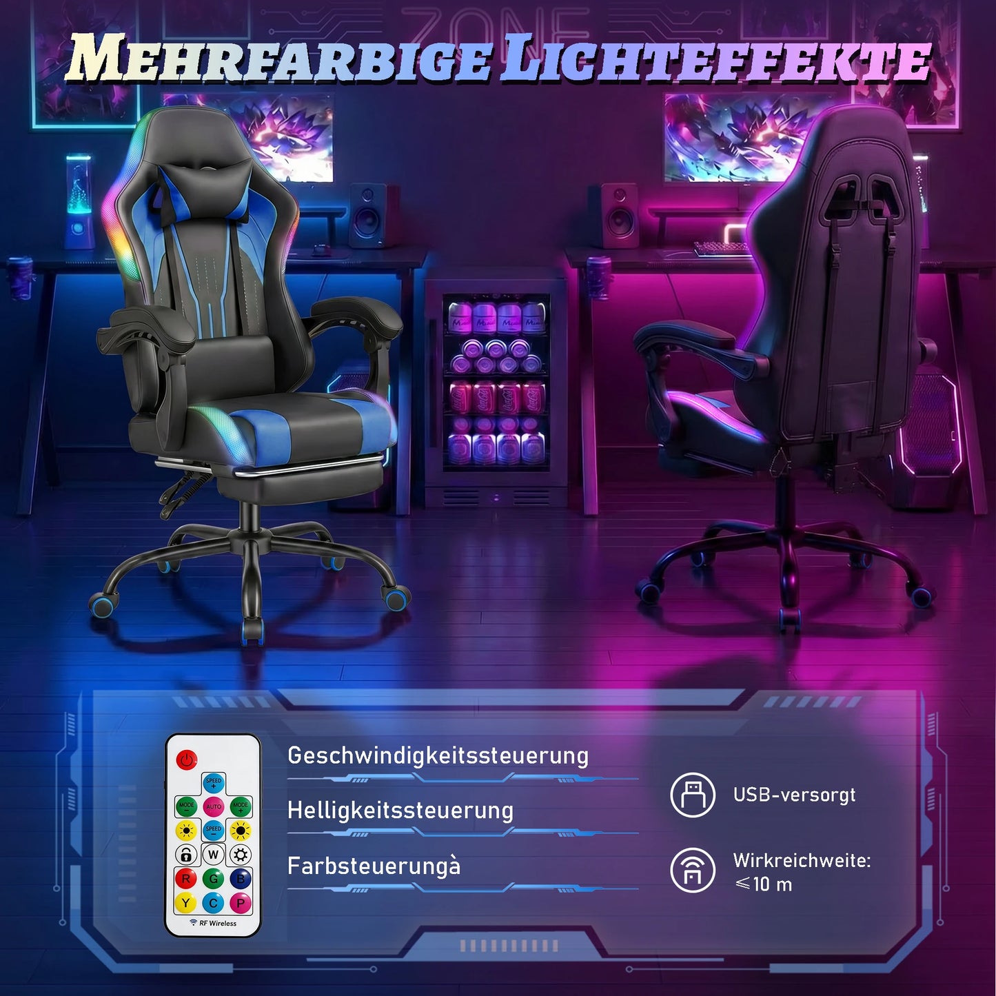 Sedia Da Gaming Ergonomica Devoko Con Illuminazione RGB Regolabile In Altezza E Inclinabile Per Gaming