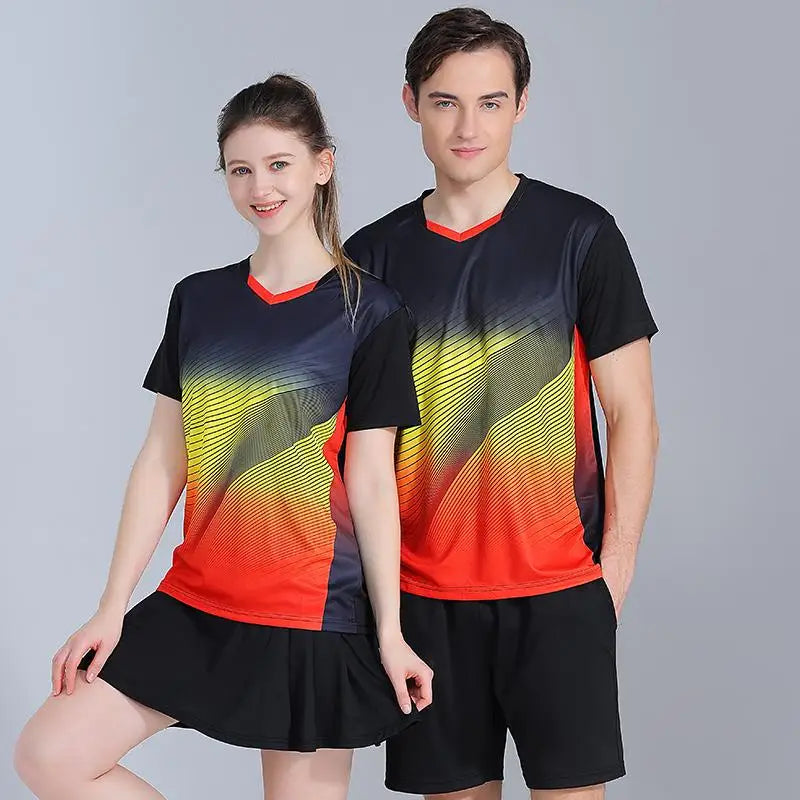 Maglietta Ping Pong Unisex Manica Corta 2024 Abbigliamento Sportivo Da Allenamento Fascia Alta Per Tennis Badminton