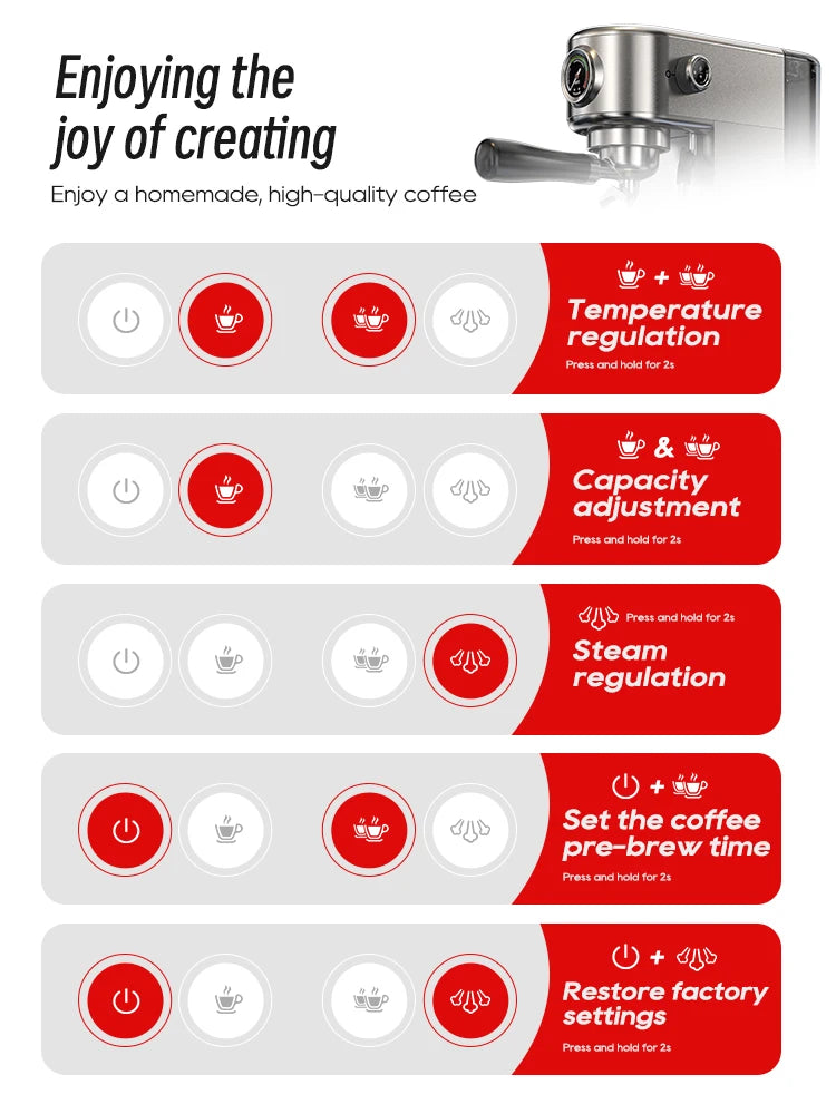 HiBREW 20 Bar Macchina Per Caffè Espresso Semiautomatica Temperatura Regolabile Freddo Caldo Sottile Cappuccino H10B