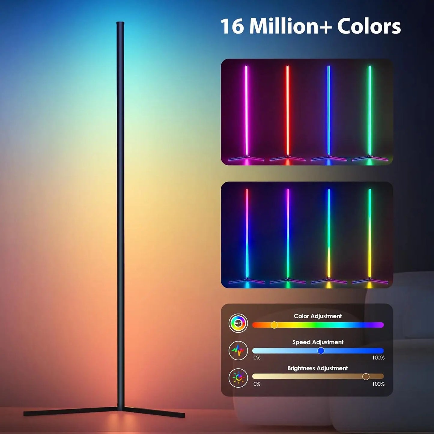 Lampada Da Terra Angolare RGB Dimmerabile Con Controllo Tramite App E Sincronizzazione Musicale