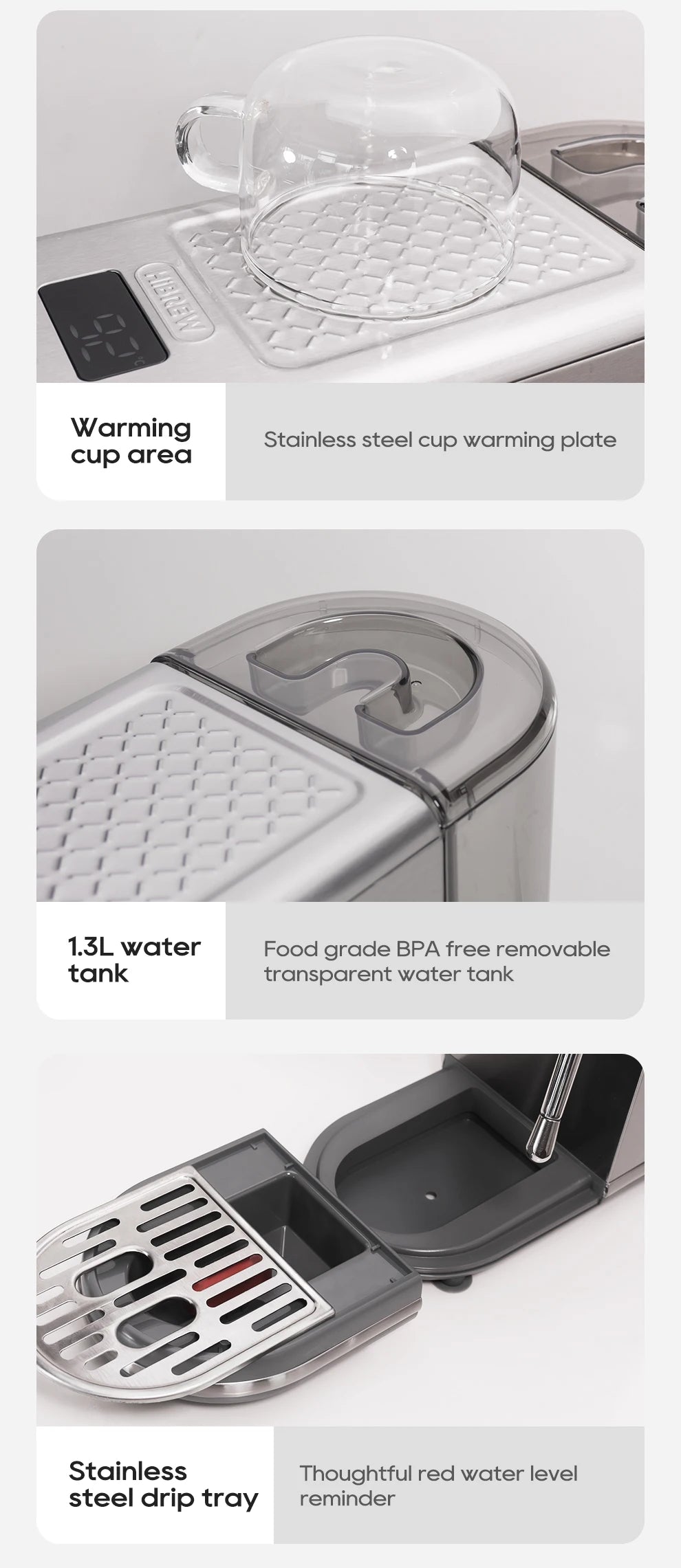 HiBREW 20 Bar Macchina Per Caffè Espresso Semiautomatica Temperatura Regolabile Freddo Caldo Sottile Cappuccino H10B