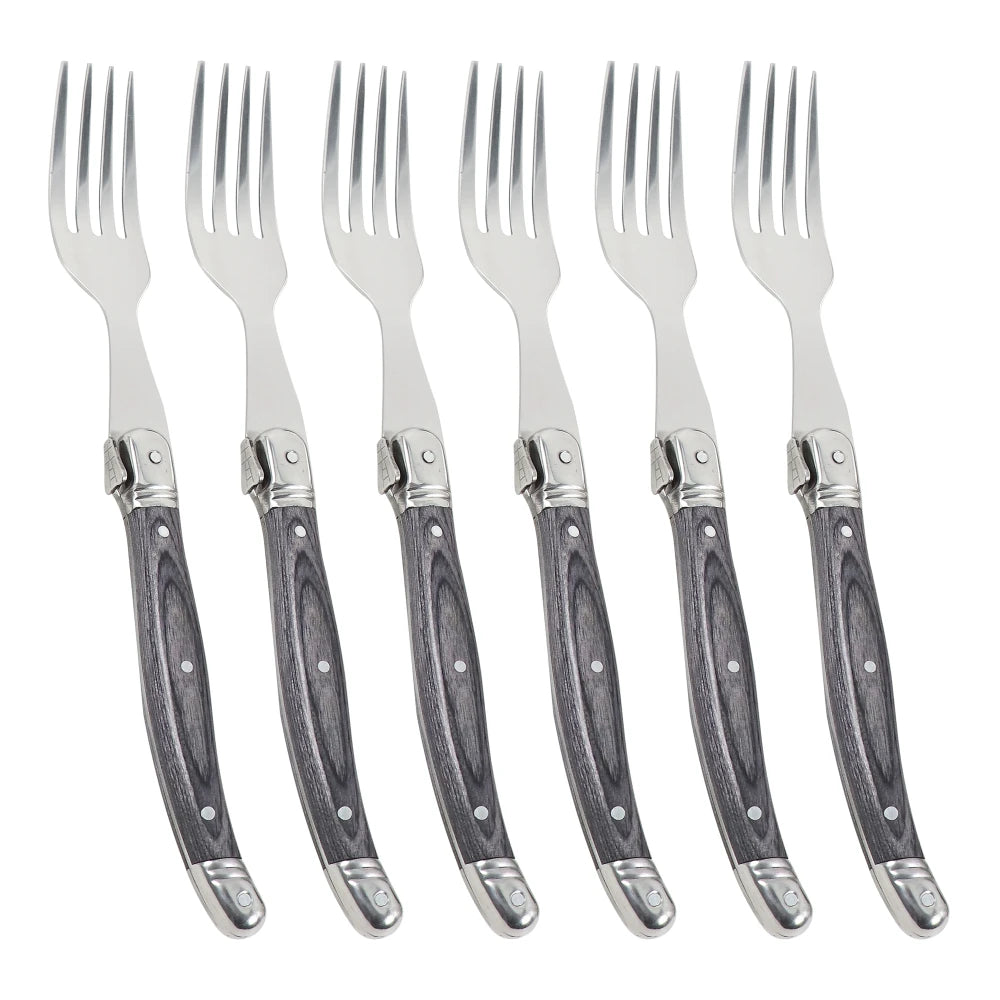 Jaswehome Elegante Set Di Forchette Da Bistecca Grigie Inox Con Manico In Legno Forchetta Da Insalata Regalo
