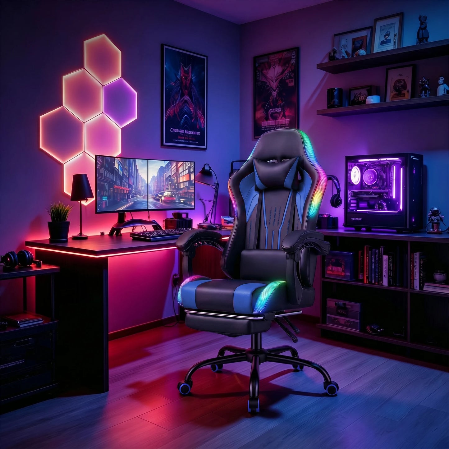 Sedia Da Gaming Ergonomica Devoko Con Illuminazione RGB Regolabile In Altezza E Inclinabile Per Gaming