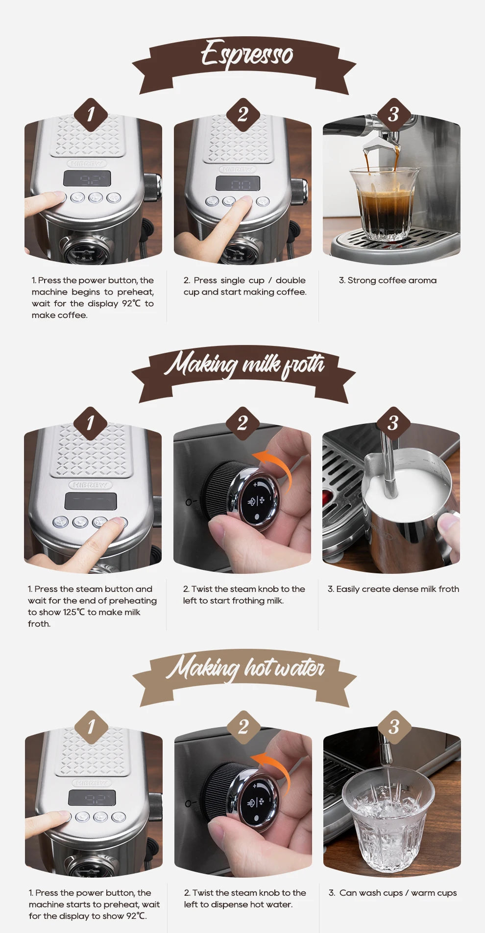 HiBREW 20 Bar Macchina Per Caffè Espresso Semiautomatica Temperatura Regolabile Freddo Caldo Sottile Cappuccino H10B