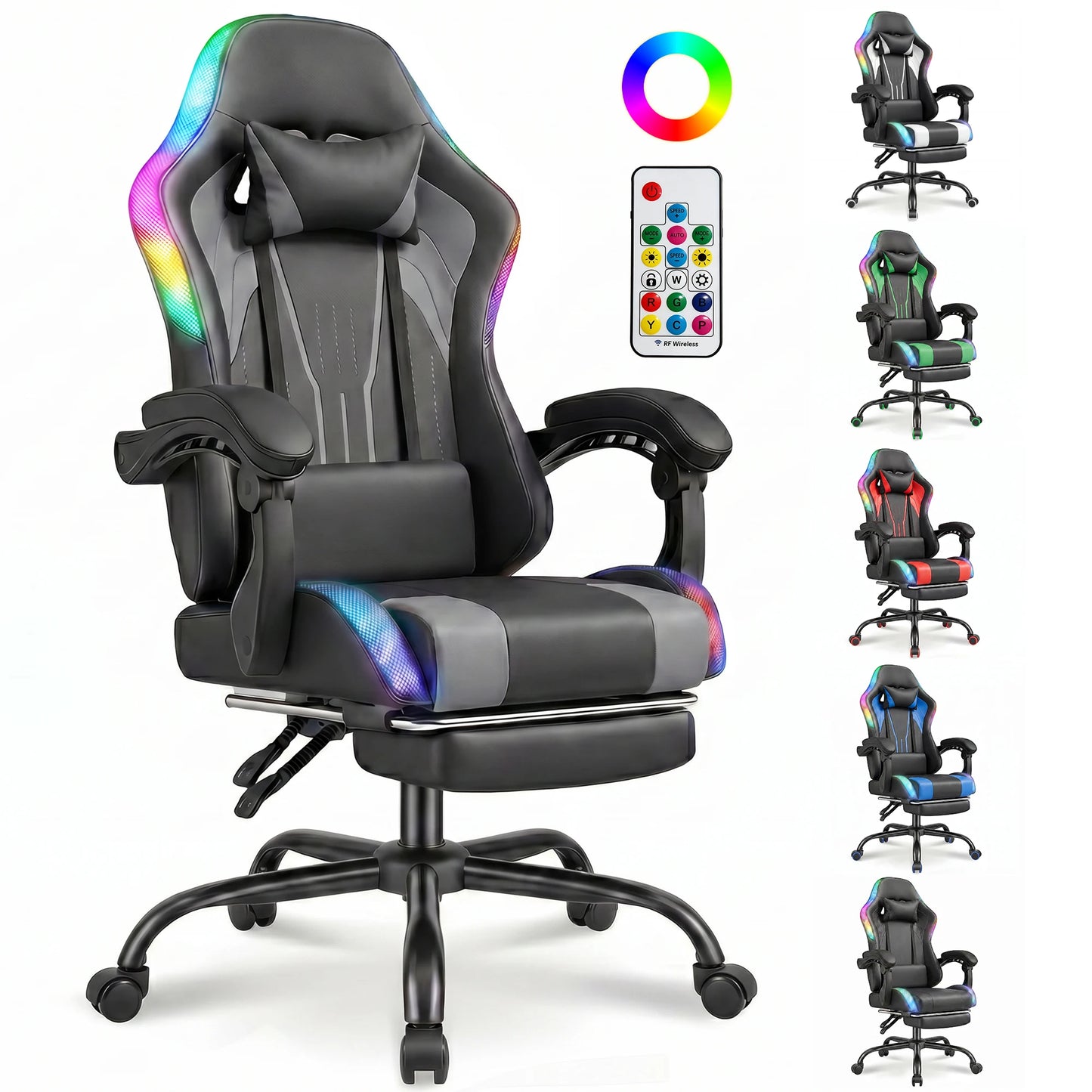 Sedia Da Gaming Ergonomica Devoko Con Illuminazione RGB Regolabile In Altezza E Inclinabile Per Gaming