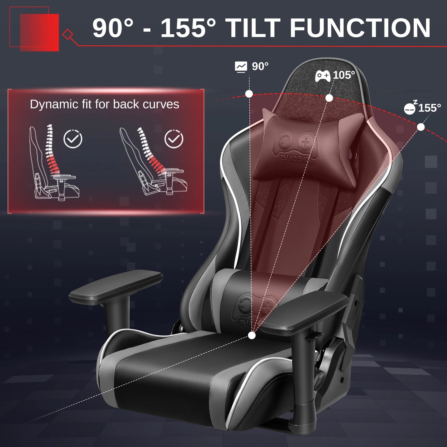 Sedia Da Gaming Ergonomica In Pelle PU Con Braccioli Regolabili Impermeabile Capacità Massima 150 Kg Nero Grigio