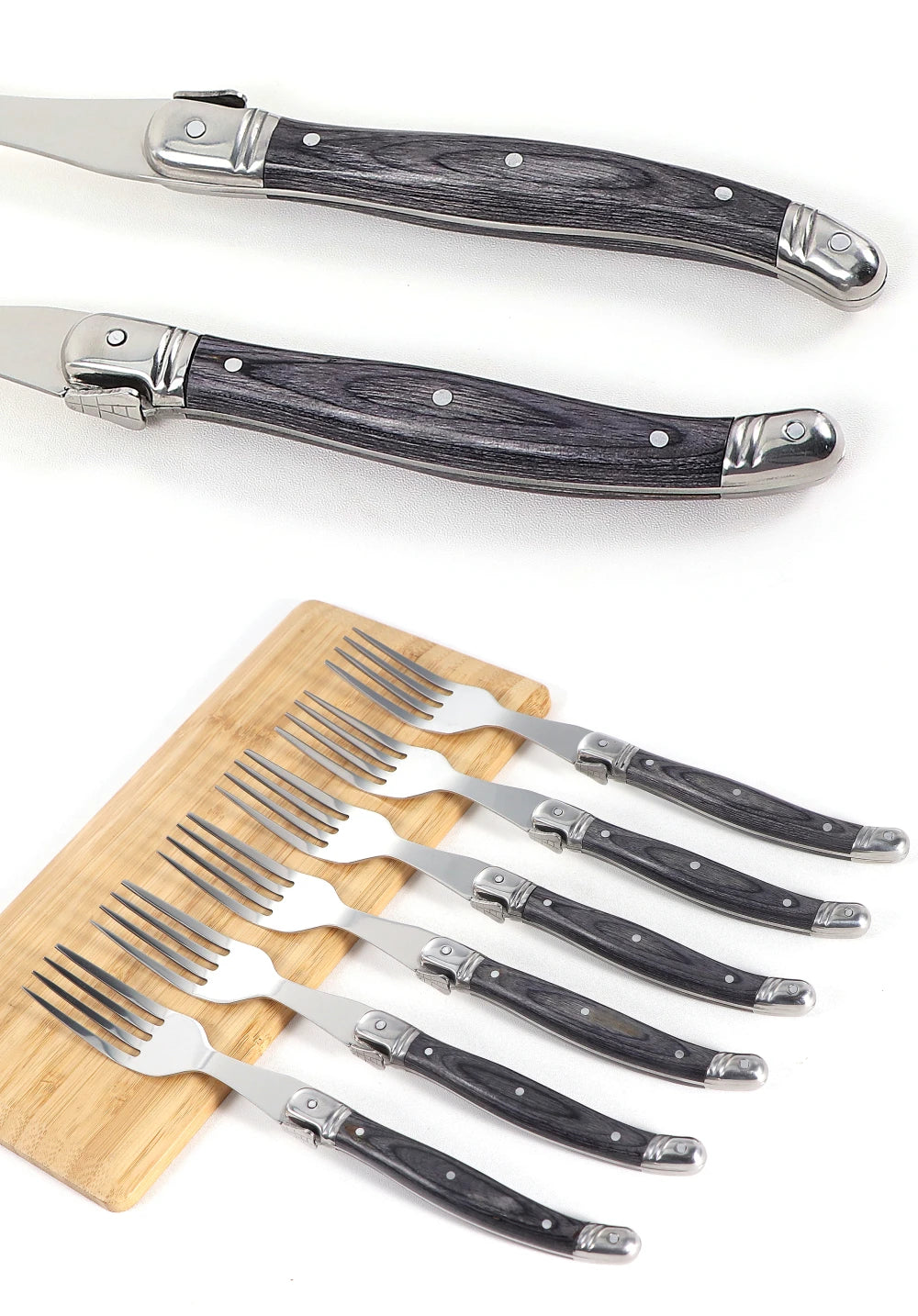 Jaswehome Elegante Set Di Forchette Da Bistecca Grigie Inox Con Manico In Legno Forchetta Da Insalata Regalo